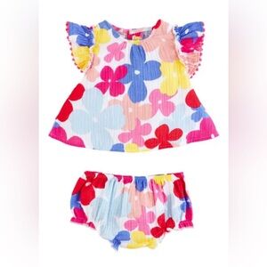 Mud Pie Multi-Floral Baby Pinafore Set